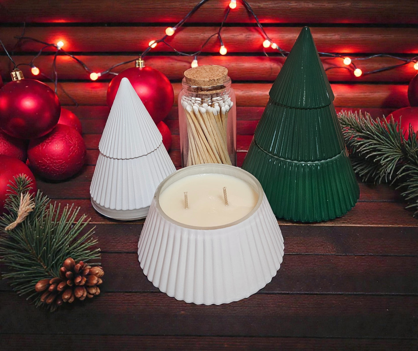 Green Glass Tree Candle - Fresh Evergreen