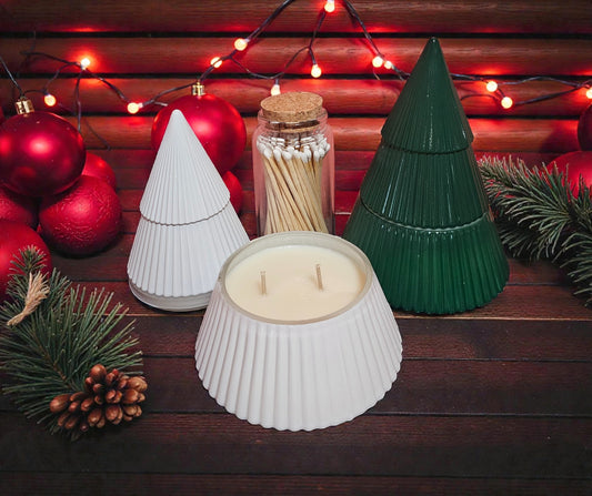 Green Glass Tree Candle - Vanilla Woods